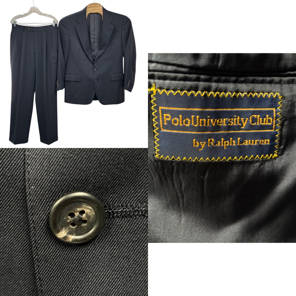 Polo University Club Ralph Lauren Navy Suit 44R 31x30 2-Button Pleated Cuffed